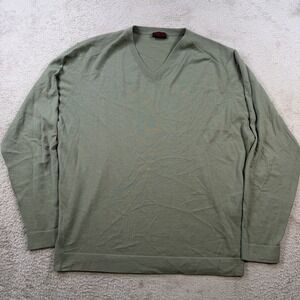 Lenor Romano Sweater Mens Large Green 100% Cashmere V-Neck Lightweight Soft